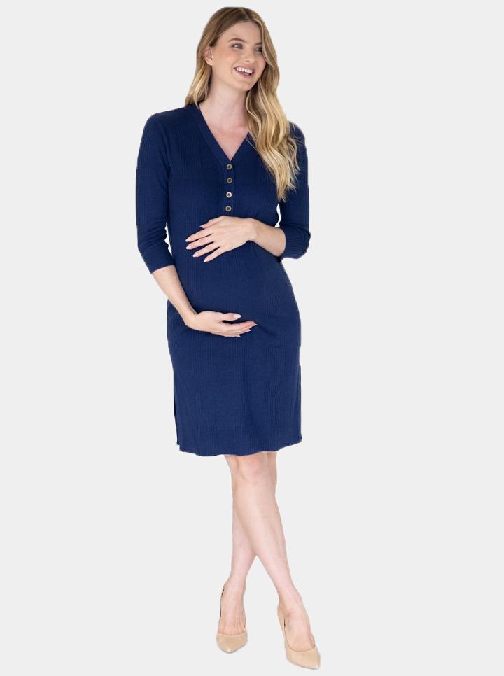 Iris Navy Stripes 100% Cotton Maternity & Nursing Dress – Angel