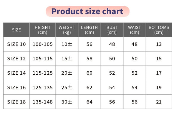 size chart for boys unitard