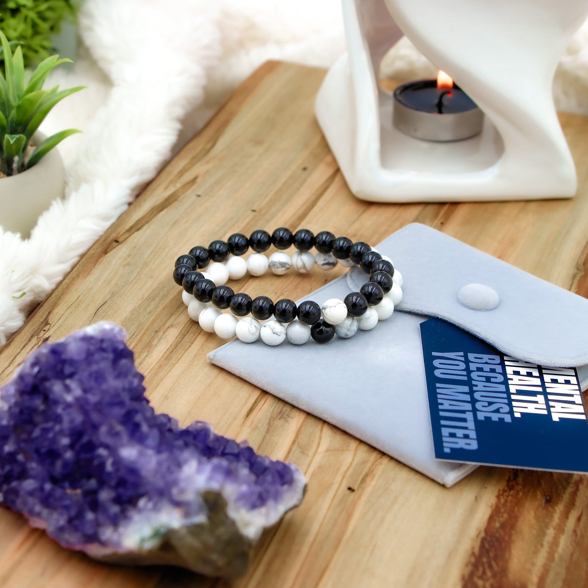 Self Love Rose Quartz + Howlite Beaded Bracelet - Anxiety Gone