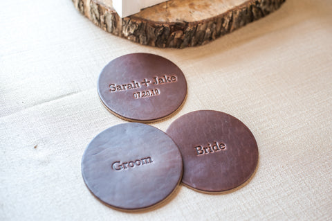 Wedding Personalized Leather Coasters - Bride and Groom - Ox & Pine Wedding Ideas