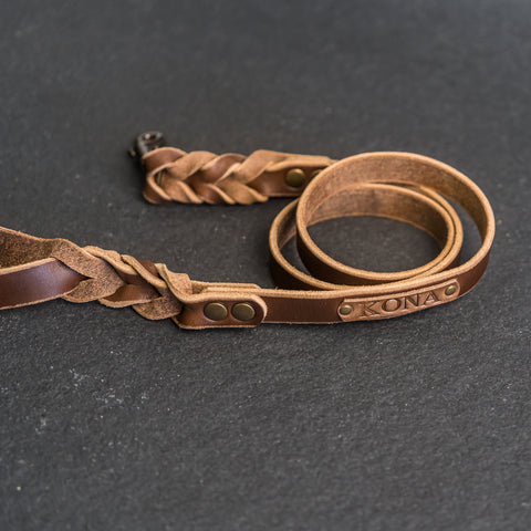 Personalized Leather Braided Dog Leash by Ox & Pine Leather Goods