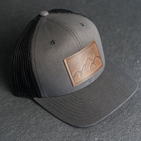 Mountain Stamp Leather Patch Trucker Hat by Ox & Pine Leather Goods
