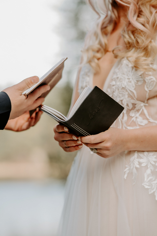 Wedding Photo with Ox & Pine Leather Vow Book - Elle Venture Photography