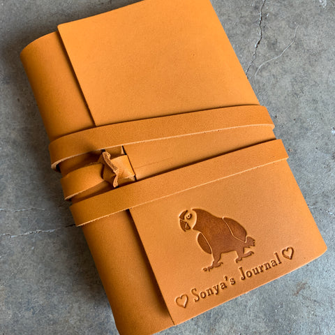 Personalized leather journal with image and quote