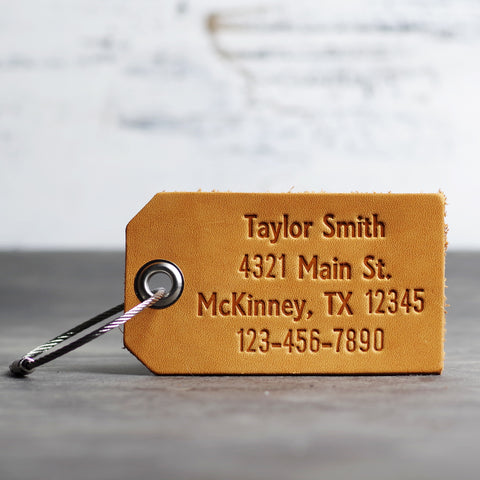 Personalized Leather Luggage Tag by Ox & Pine Leather Goods