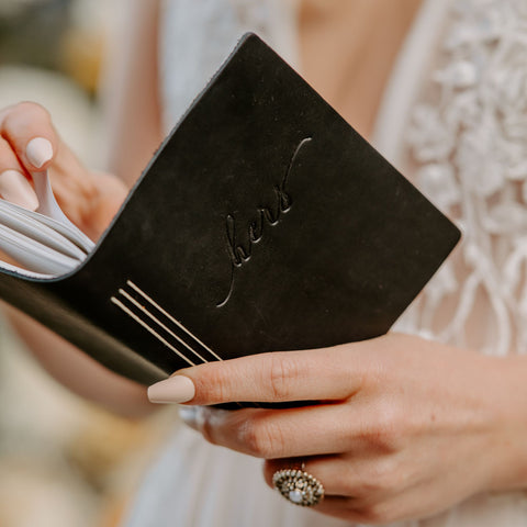 personalized leather vow book from Ox & Pine Leather Goods