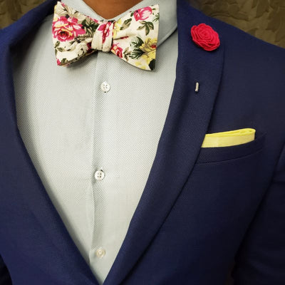 Floral White Self Tie Bow Tie - Art of The Gentleman