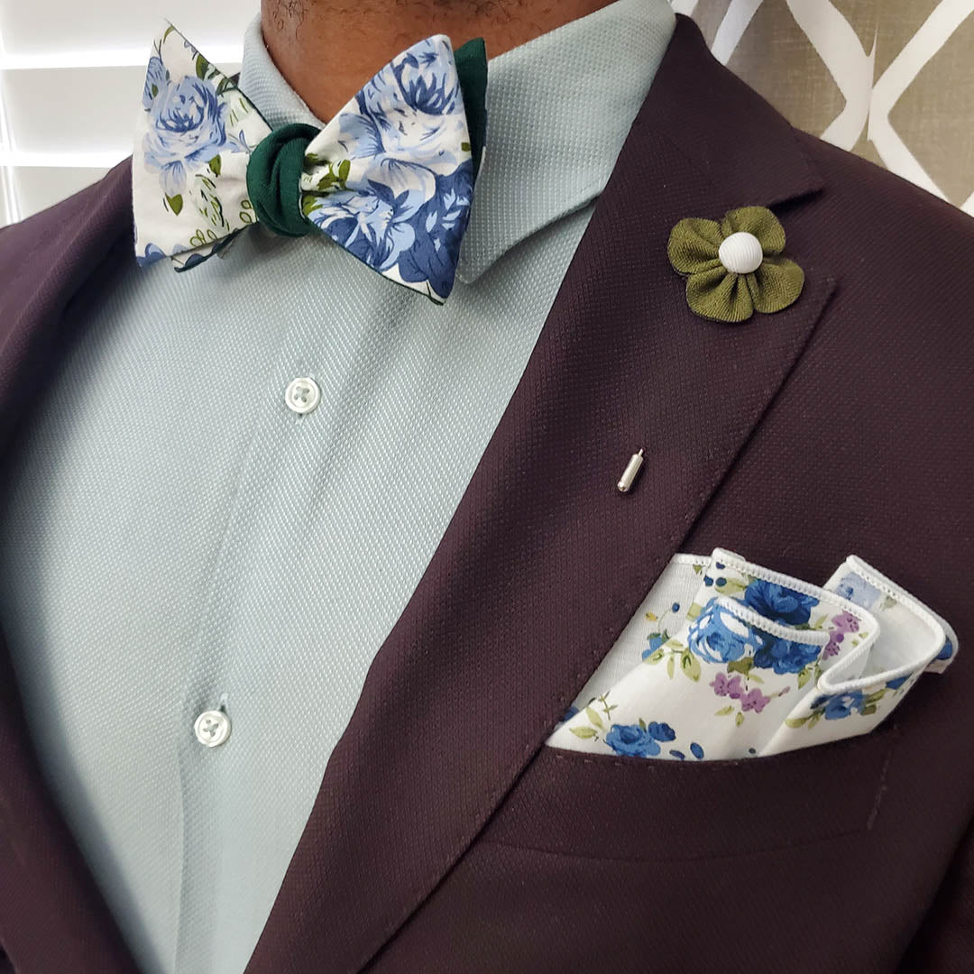 Floral Emerald Linen Self Tie Bow Tie - Art of The Gentleman