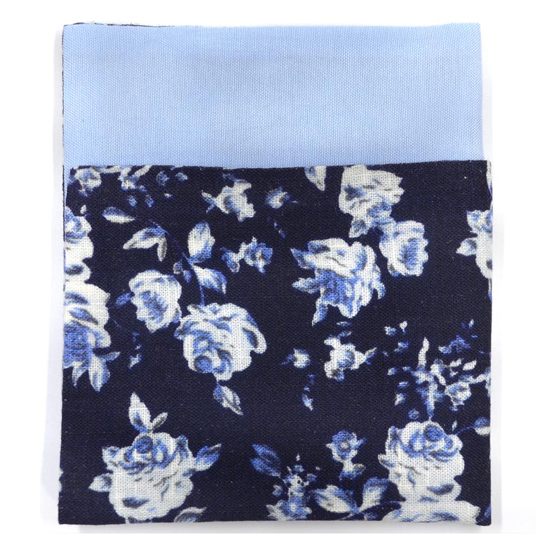 Image of Floral Navy Denim Reversible Pocket Square