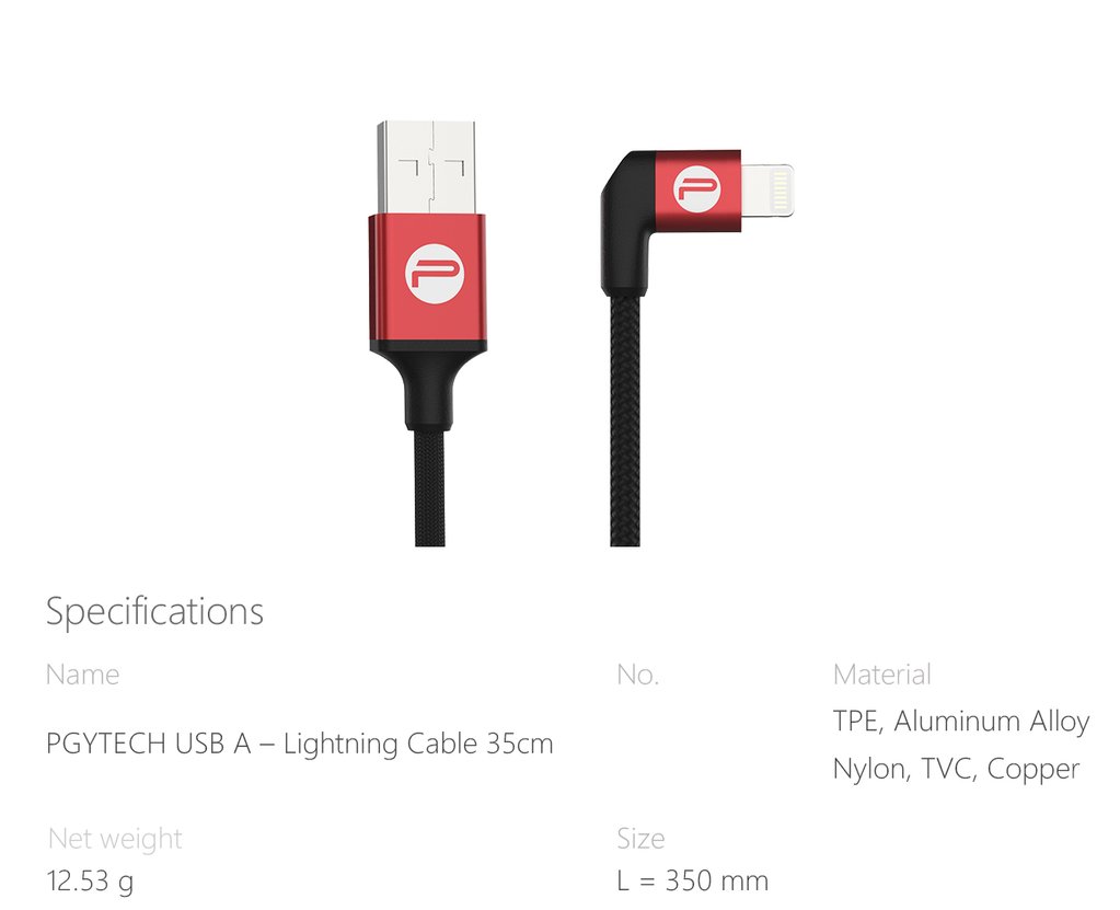 USB A to Lightning Cable 35cm | PgyTech | Southern Sun Drones