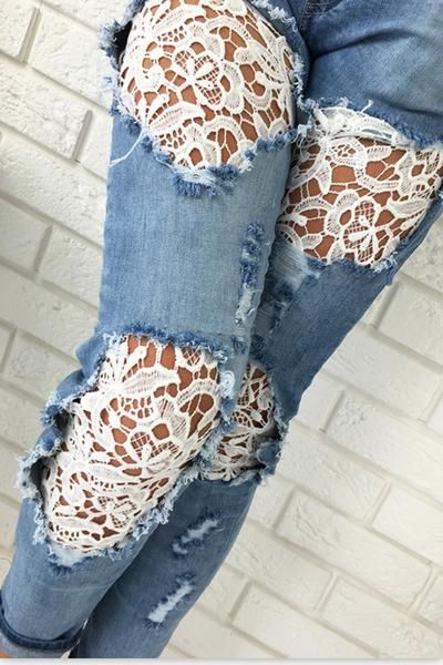 jean patched with lace