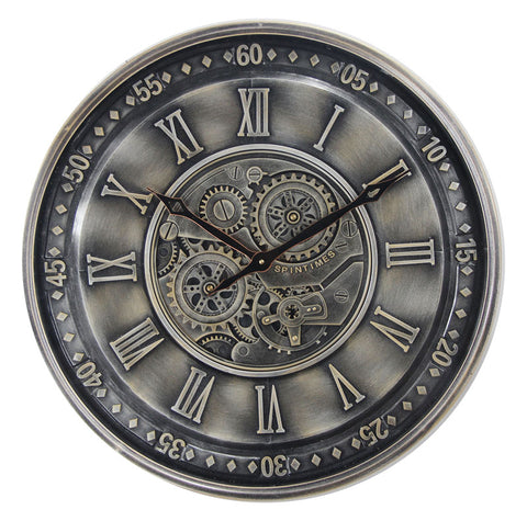 La Marque D80cm Round Modern Moving Cogs Clock - Grey w/metal Green –