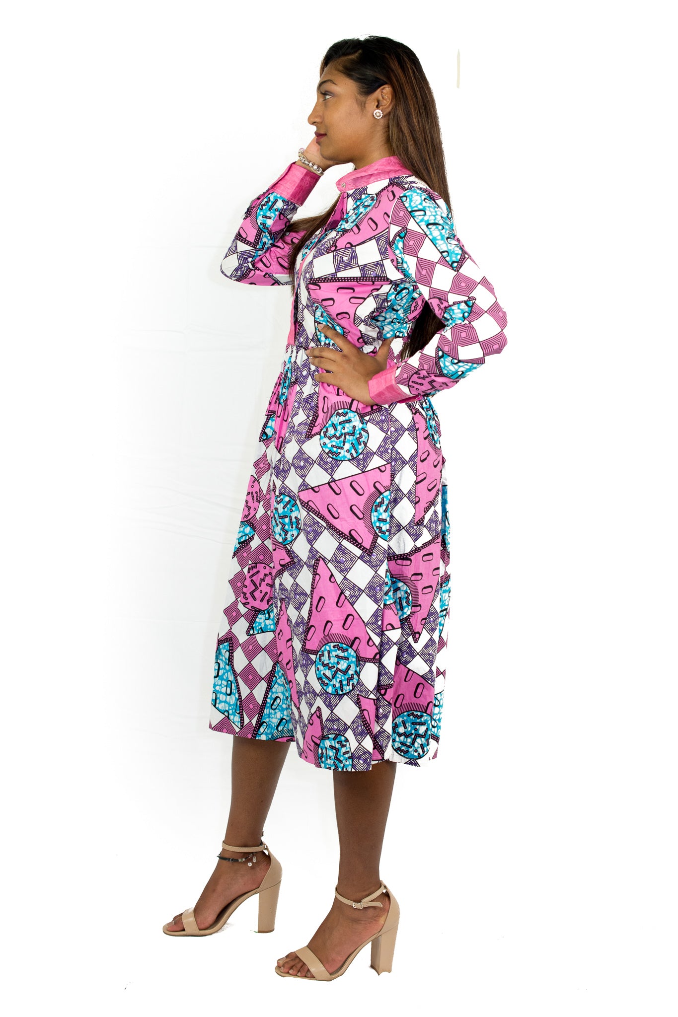 Ankara Print Long sleeves Knee length Dress - Kilimanjaro Krafts