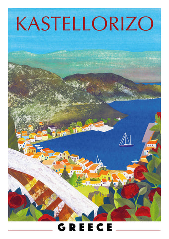 Kastellorizo postcard with flowers