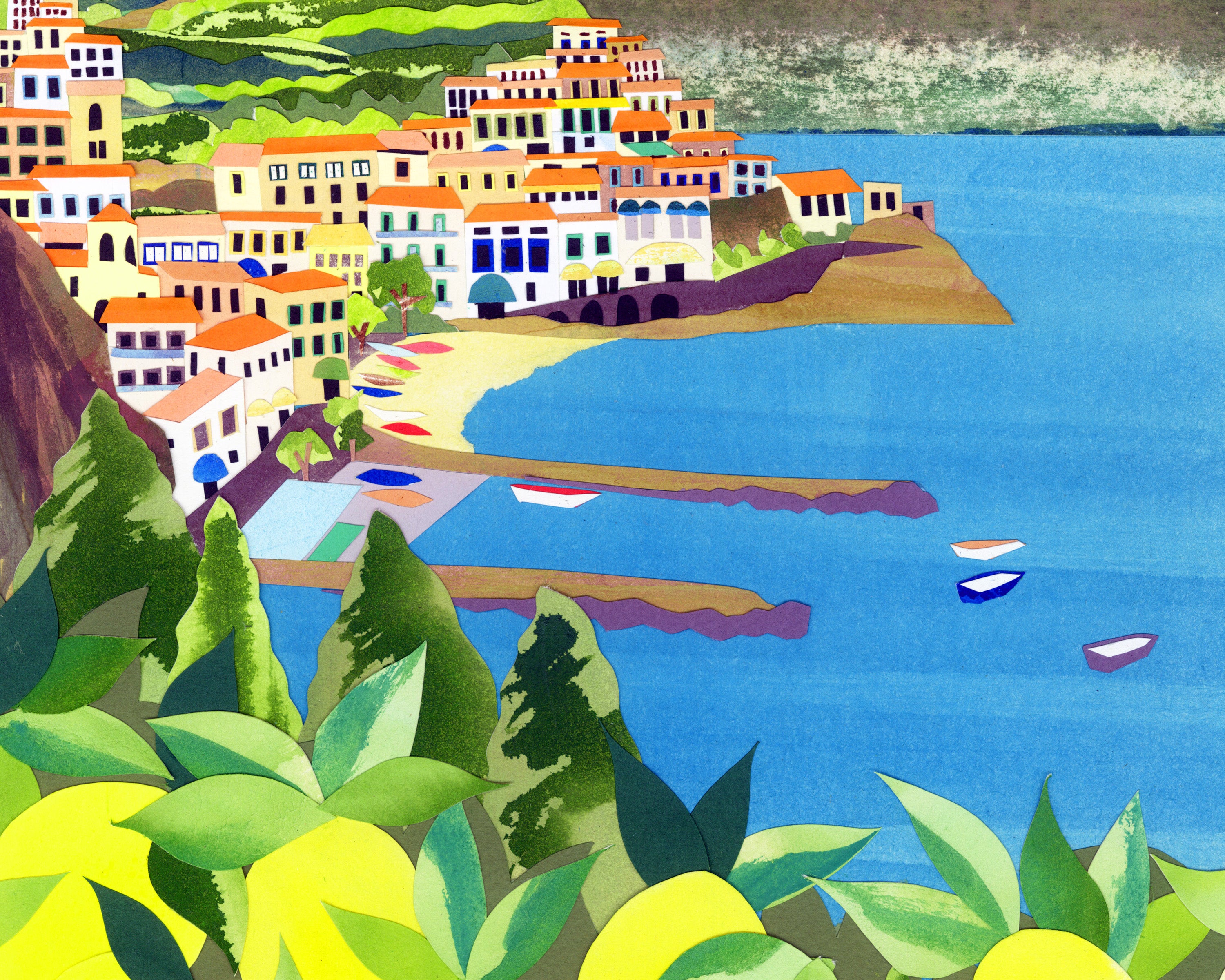 Amalfi coast artwork with lemons