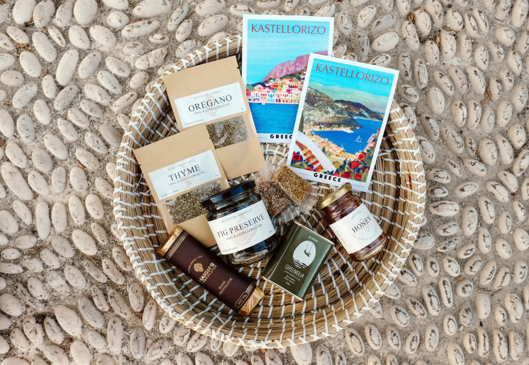 Kastellorizo postcards in gift basket