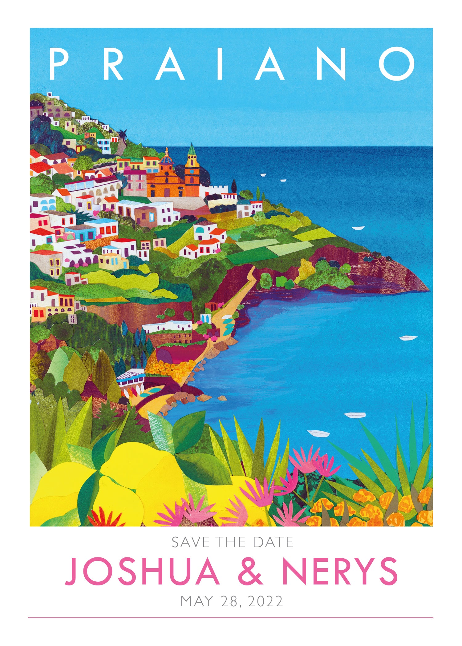 Praiano wedding Amalfi Coast illustrated save the date