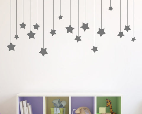 17pcs Hanging Stars Wall Stickers For Kids Room White Star