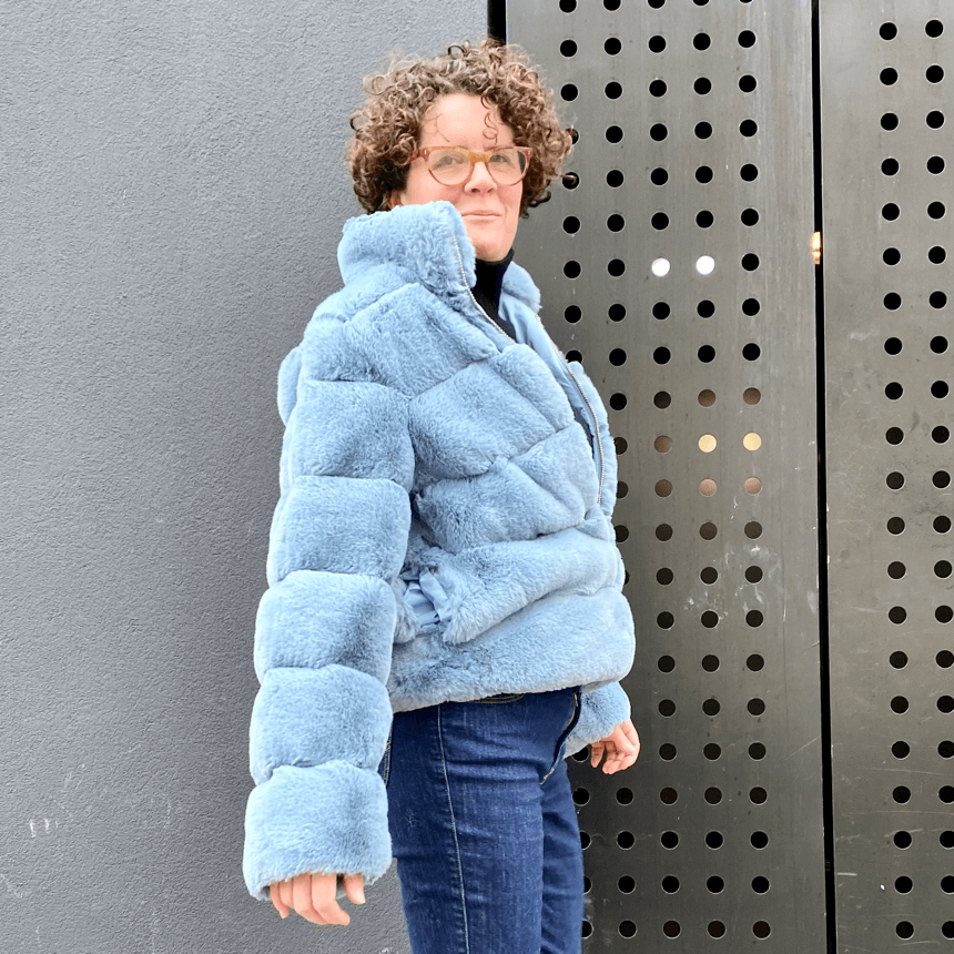 Faux fur bomber jacket in blue - Balmain