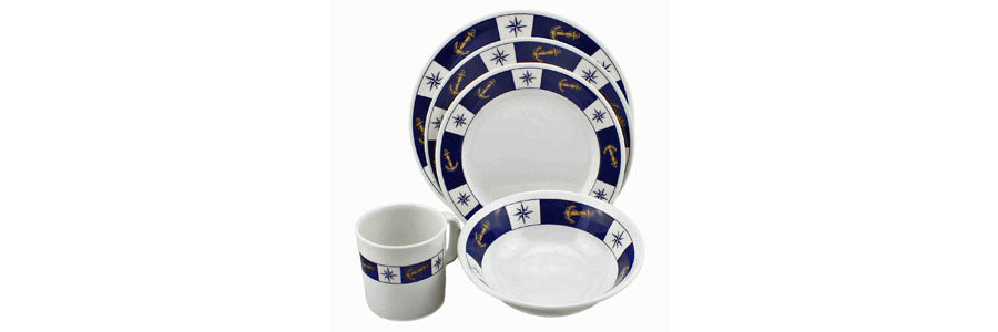 Norestar 20 Piece Melamine Galleyware Dish Set, Nautical