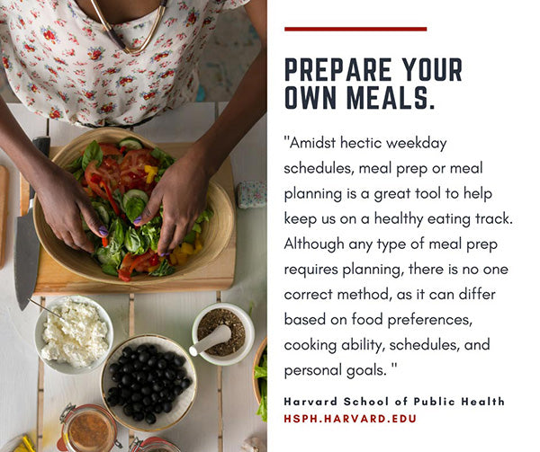 women preparing salad with text quote on meal prep