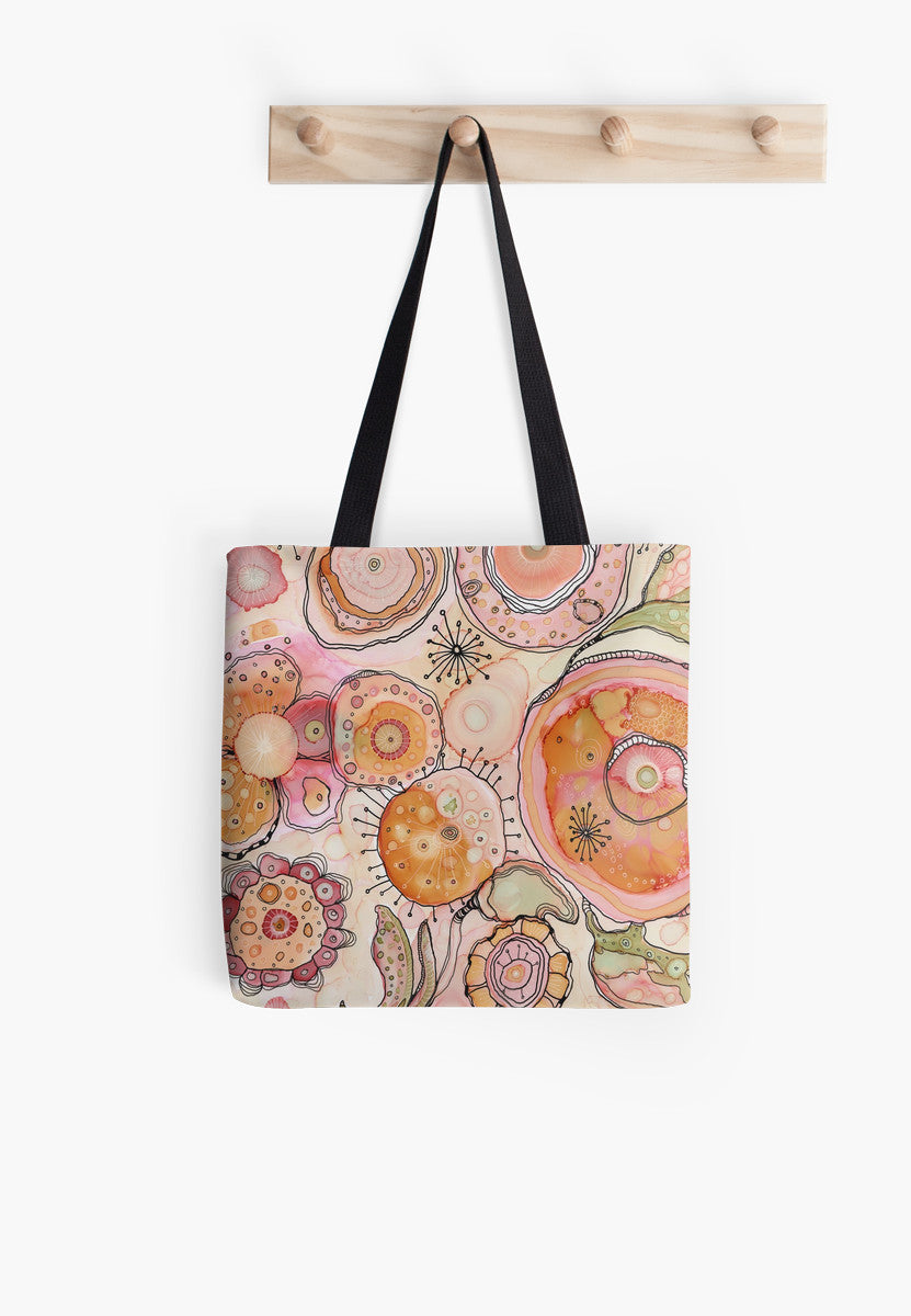 Abstract mixed media art tote bags by fine artist C.Cambrea - Castle of Joy