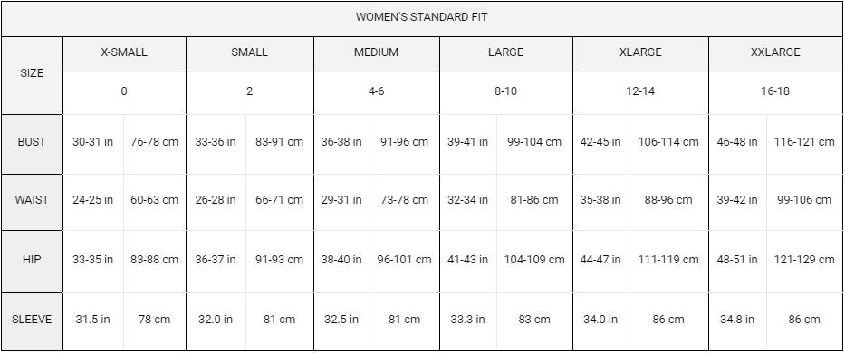 womens standard size chart for jackets and capes