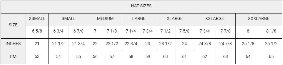 Hat size chart