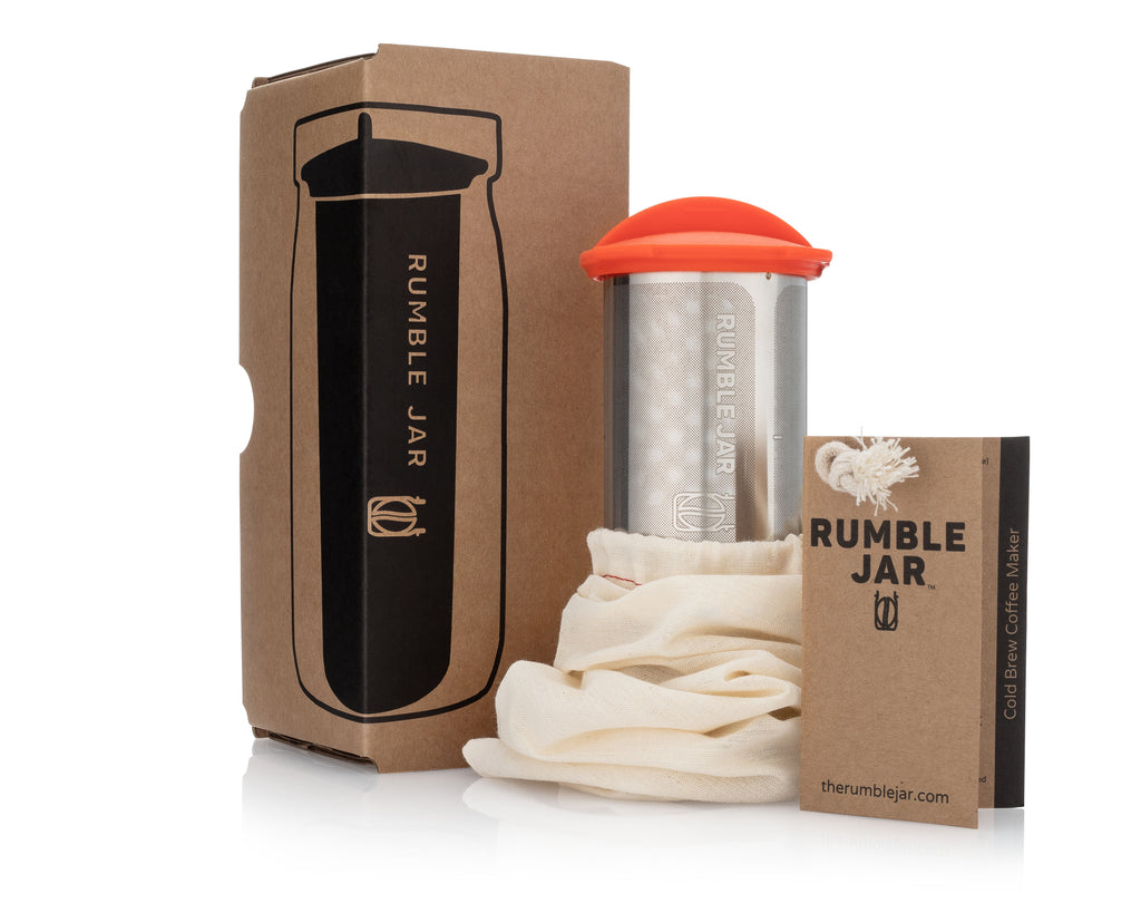 Rumble Jar 32oz standalone cold brew coffee filter next to its box