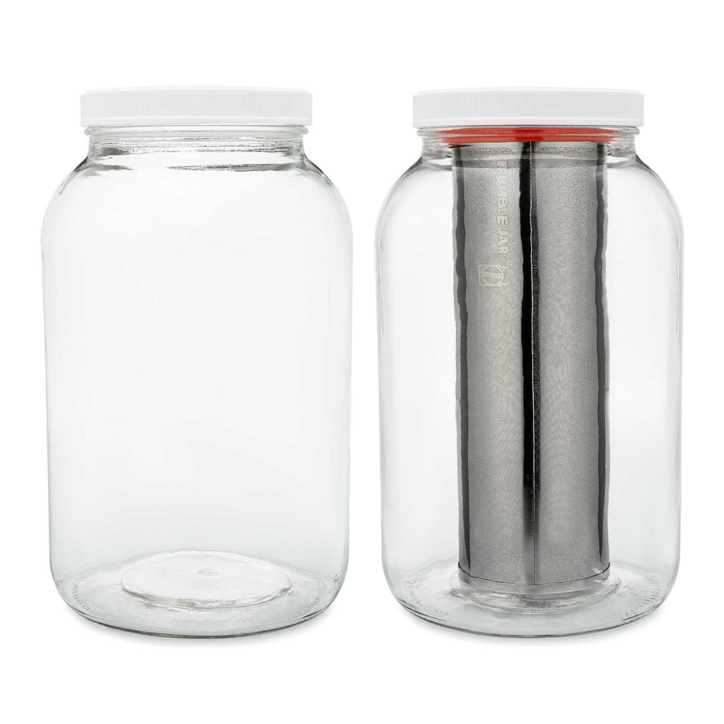 Gallon Size Glass Brewing jars, with and without a Rumble jar filter