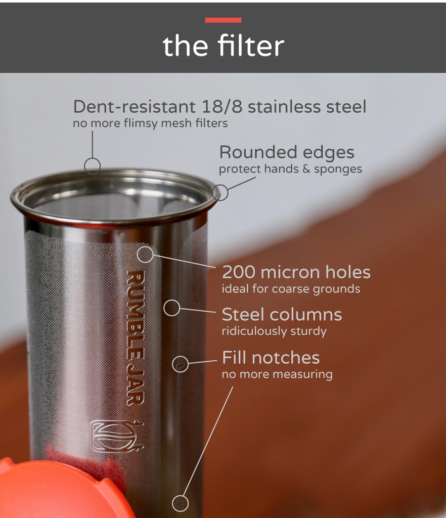 Rumble Jar's industry-leading cold brew coffee filter design