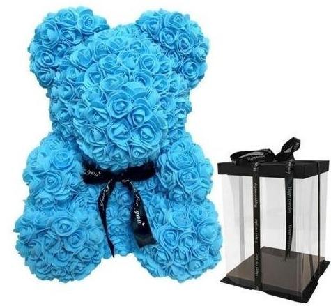 teddy bear with blue roses