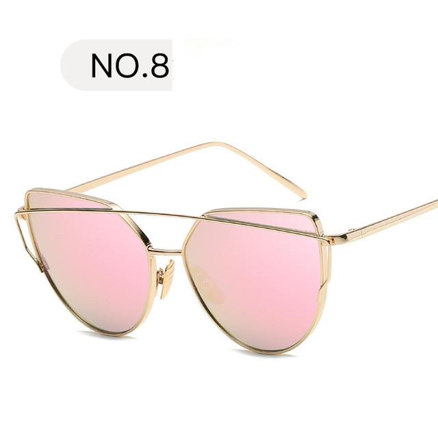 Sunglasses Women Luxury Cat Eye Brand Design Mirror  Rose New Gold Vintage Cateye Fashion Sun Glasses Lady Eyewear