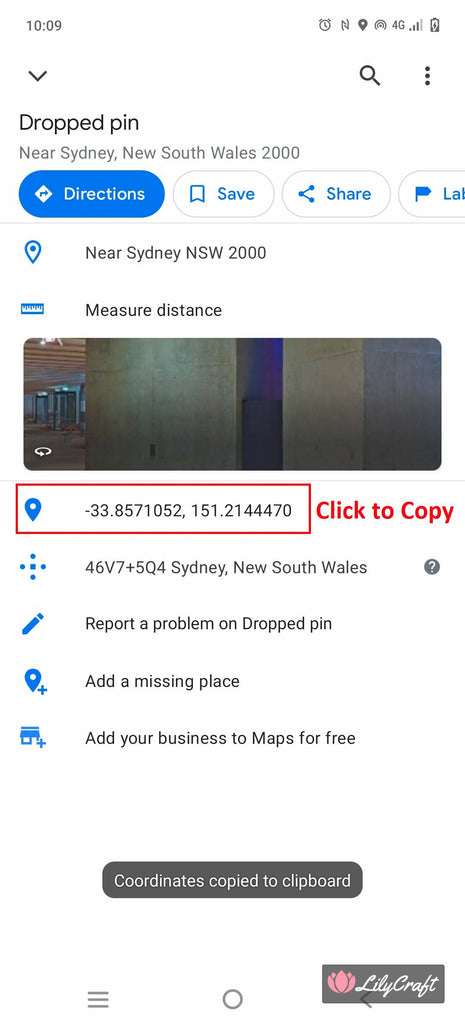 copy coordinates on google maps from mobile