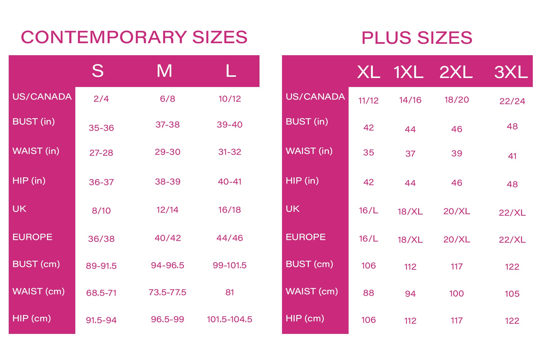 Size Charts, K.E.Y. Boutique