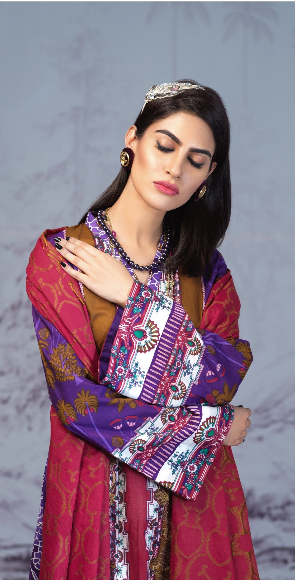 Stitched Printed Lawn Shirt with Embroidered Front & Lawn Jacquard Dup