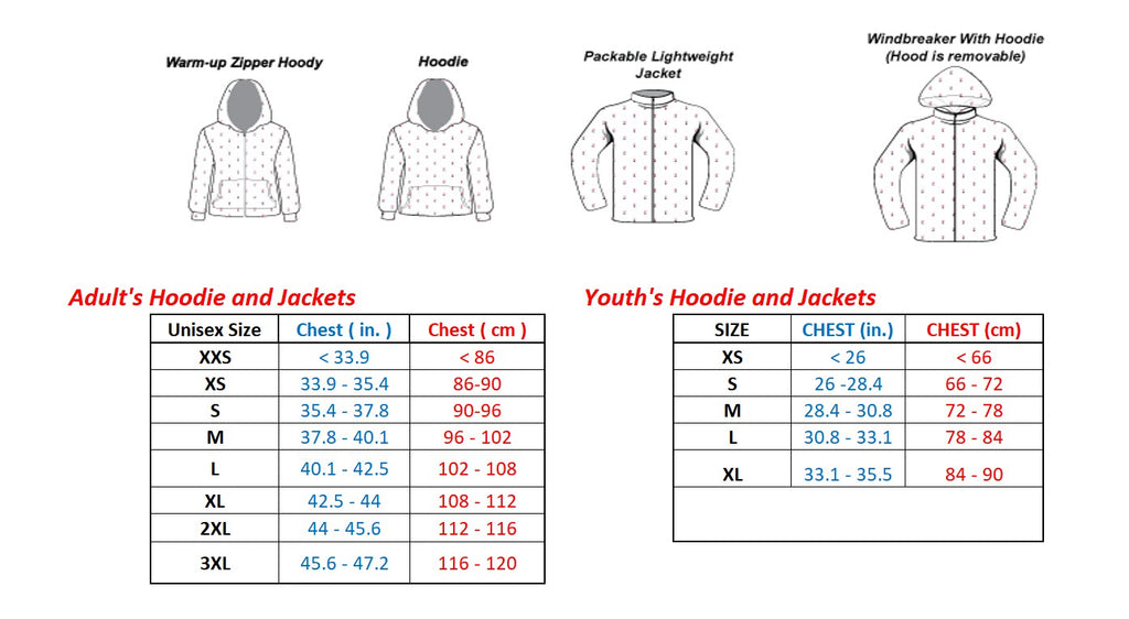 HoodiesJacket Discgolf size chart