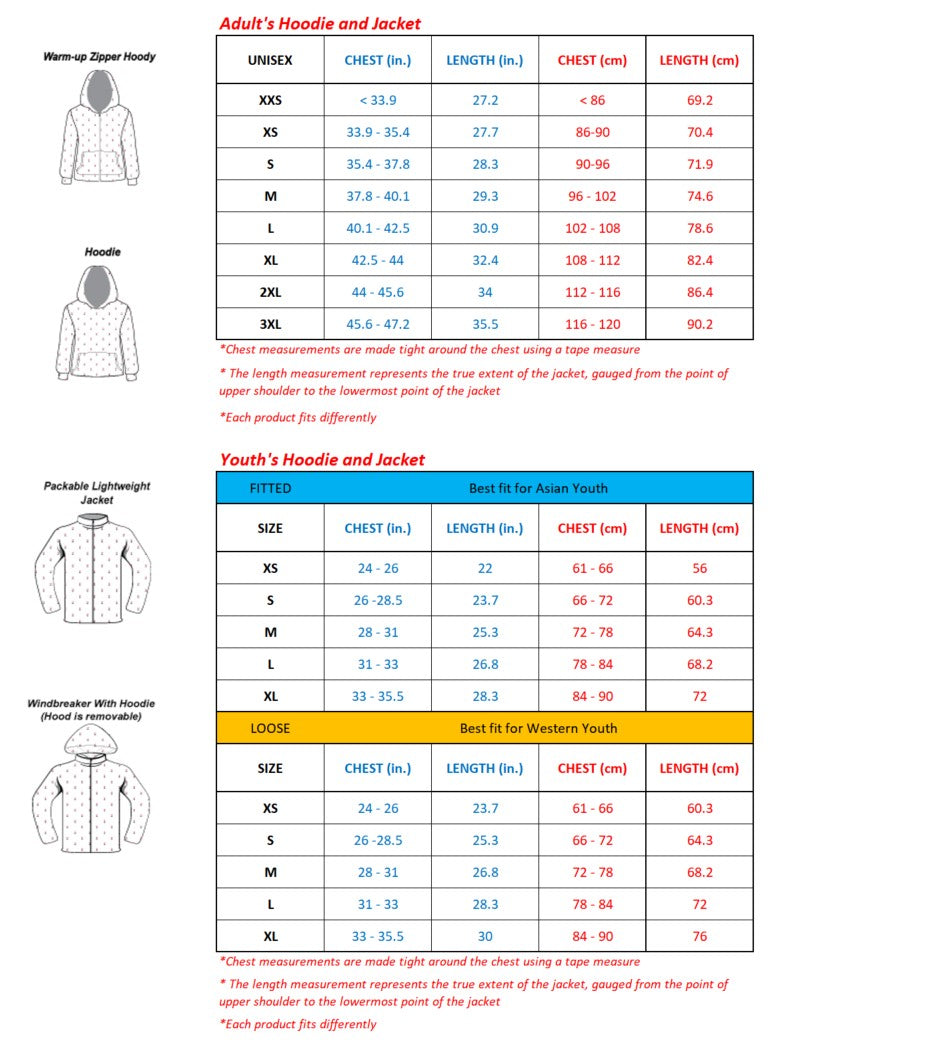 Outerwear size chart