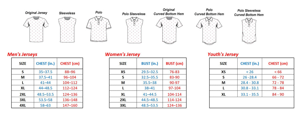 Jerseys size chart