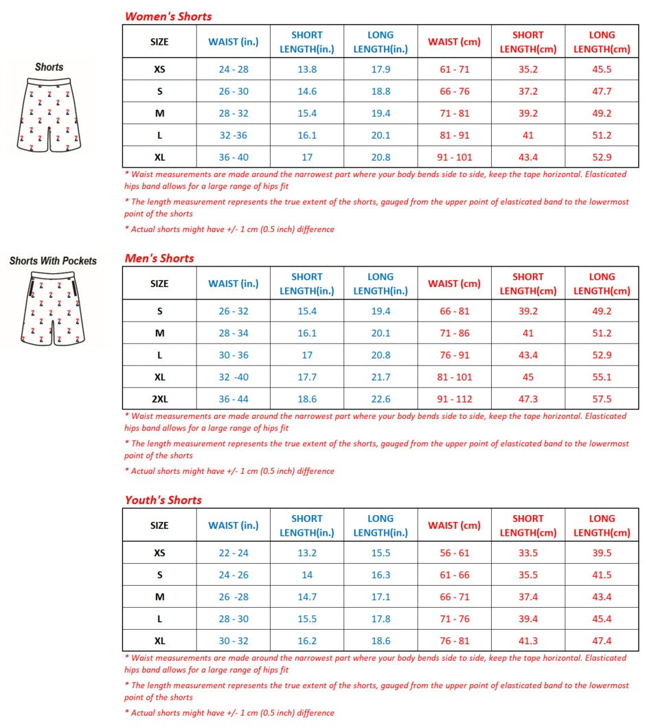 Shorts size chart