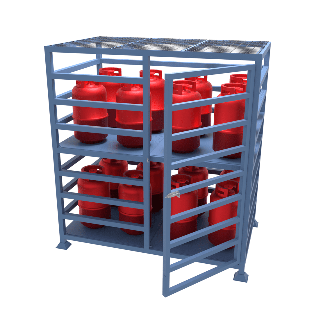 Drawing of our Free Standing Gas Bottle Cylinder Storage Cage – with additional shelf for extra storage capacity