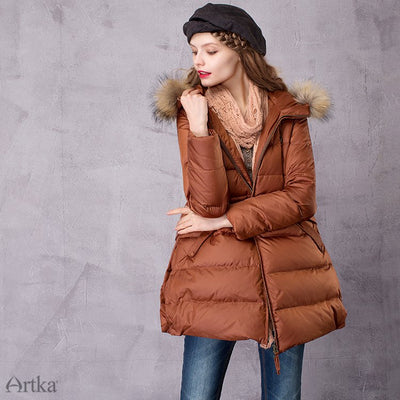 mid length down coat with hood