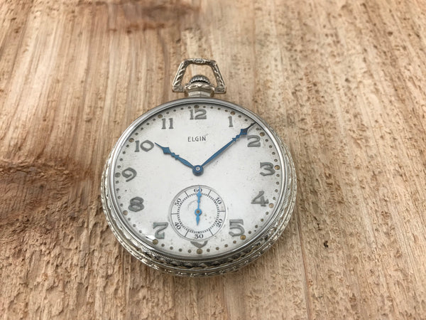 Elgin 14K White Gold Pocket Watch 