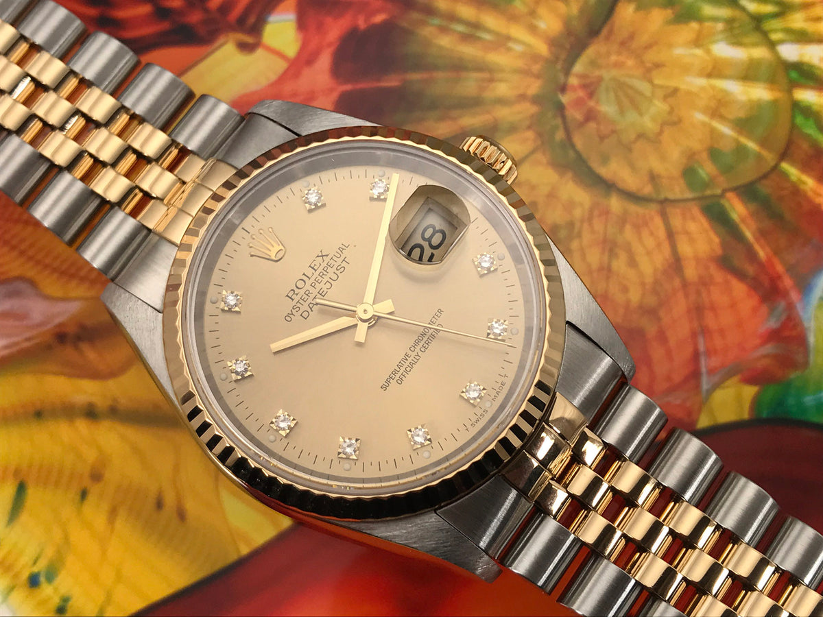 Rolex Oyster Perpetual Datejust Stainless Steel/18K Gold with OEM Diam