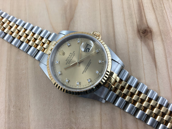 18k rolex oyster perpetual datejust with diamonds