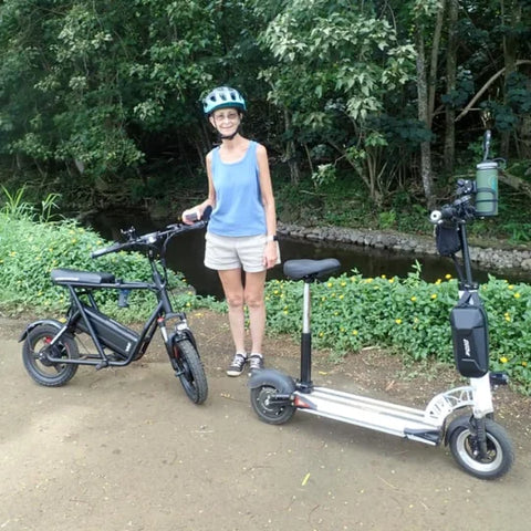 Poteet family with EMOVE RoadRunner and EMOVE Cruiser with seat