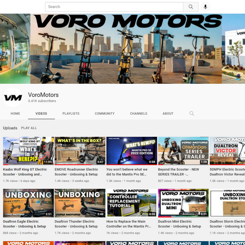 Screenshot of VoroMotors Youtube channel homepage