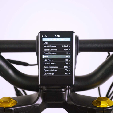 Wolf King GT electric scooter, display, screen on, advanced settings interface