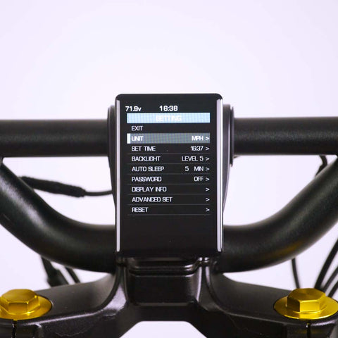 Wolf King GT electric scooter display, screen on, basic settings interface