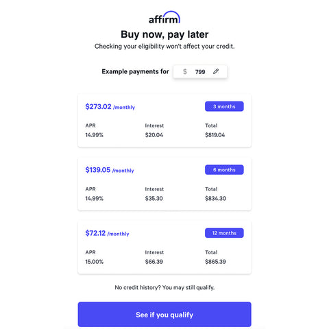 Affirm - Electric Scooter Financing Installment Chart